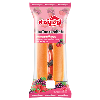 ขนมปังฮอตดอกไส้ครีมรสสตรอเบอร์รี่ลูกเกด 85 กรัม